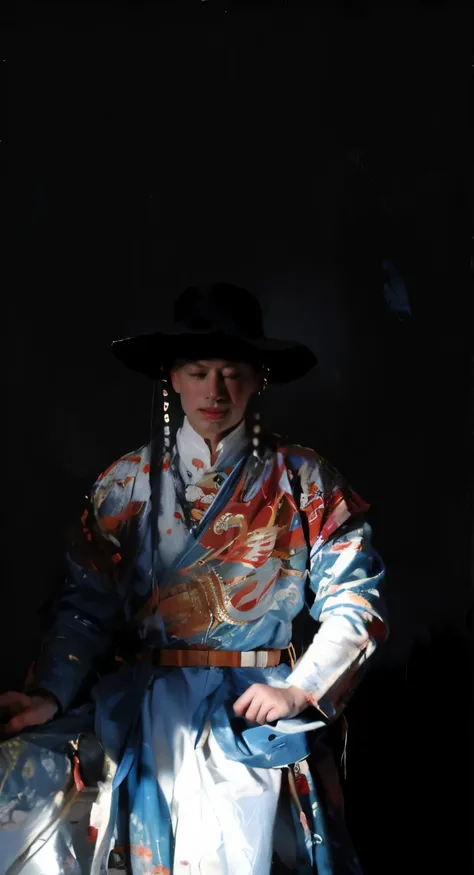 A young man，very young，Wearing a flying fish suit，head down，glare，HD，The painting style is quiet，Warm tones，Traditional Chinese clothing，Jinyiwei，best quality，excellent work