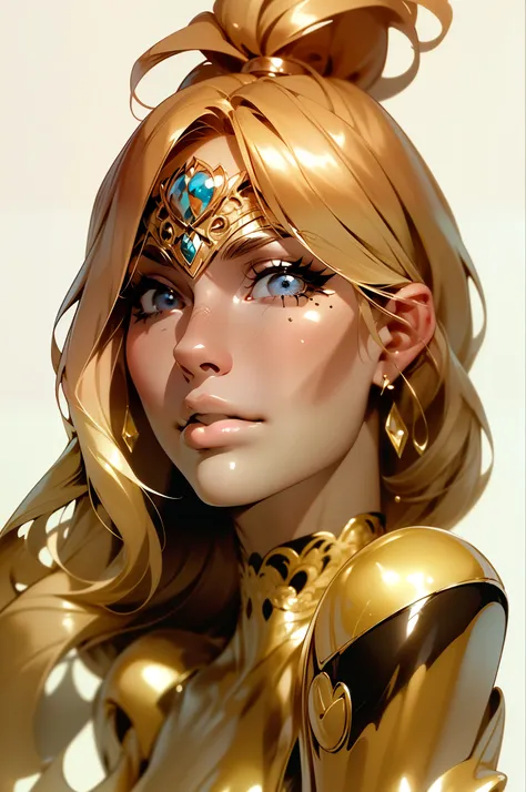 ((feminine aesthetic)), ((masterpiece)),(((best quality))), ((mature face)), defined cheekbones, high cheekbones, illustration, ((muscular)), ((lots of hair)), blonde hair held by bandeau, ((detailed face:1.4)) beautiful woman, (white skin)