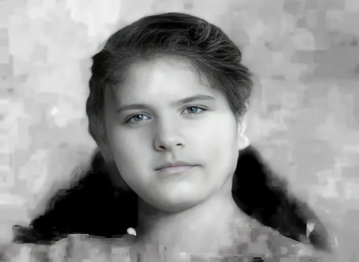 Hay una foto en blanco y negro de una mujer con corbata, Imagen mejorada de 16k, Cara restaurada realista, retrato arte digital, Digital oil on canvas, inspired by Anna Füssli, Representation of a close-up portrait, Arte digital pero foto, transformation p...