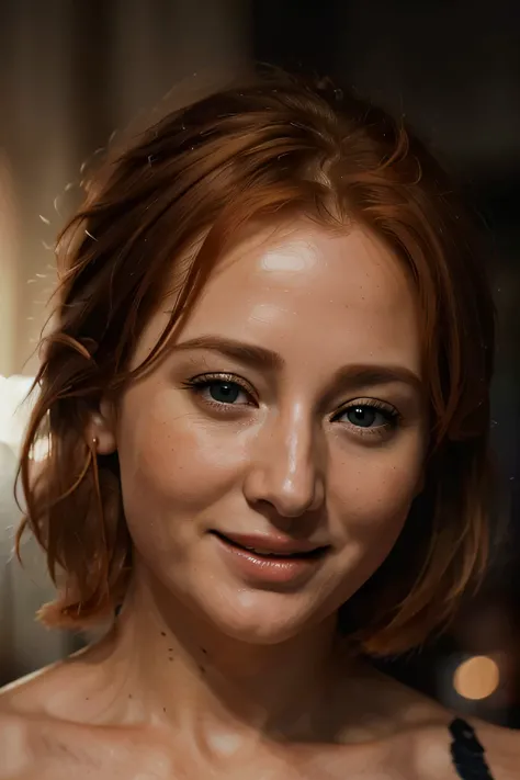 ((Jennifer Ehle)), Photorealisti, Detailed face, long dark blonde hair, smile, dark blue eyes, (((embracing ((Grace)) a sexy girl with short ginger hair))), laughing, kissing, perfect makeup, in a nightclub, Detailed background, Perfect Lighting, depth of ...