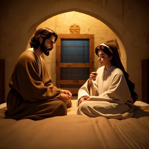 Create an image of Mary and Joseph, Jesus parents, in 3D, Disney style