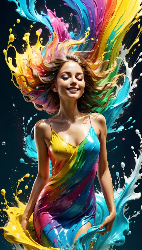 expressing the flow of ink dancing in the wind,water effects,colorful water,goddess:govern the arts:manipulating water:rich hair...