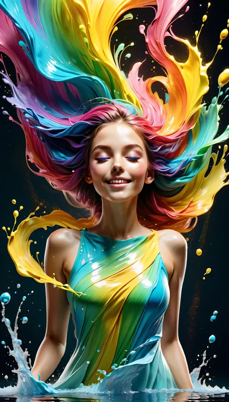 expressing the flow of ink dancing in the wind,water effects,colorful water,goddess:govern the arts:manipulating water:rich hair...