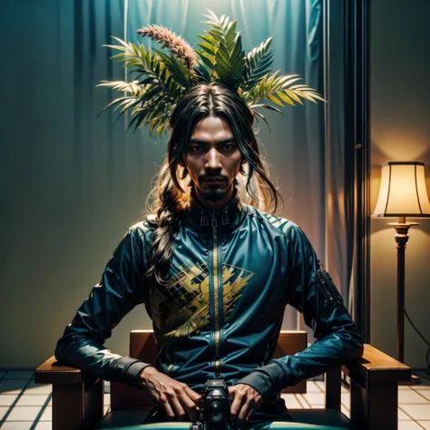 sn00pd0g, Man African SnoopDogg, armed smoking marijuana cigarette on an old sofa in an environment in the favela of brazil (Snoop-Dogg extreme details on face), Will-o-the-wisp dazzling Symmetrical optimal bright_color dappled_sunLight meticulously intric...