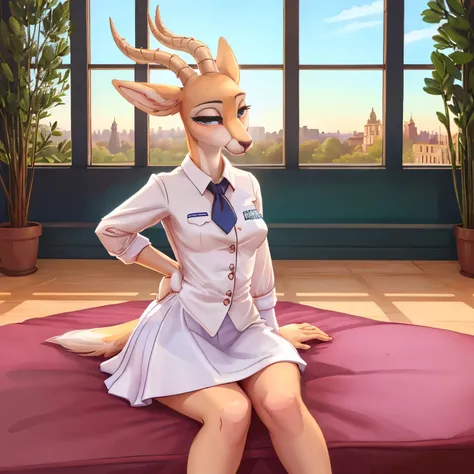 the female white gazelle in the beastars universe emanates a serene and ethereal beauty. with a slender frame and pristine white...