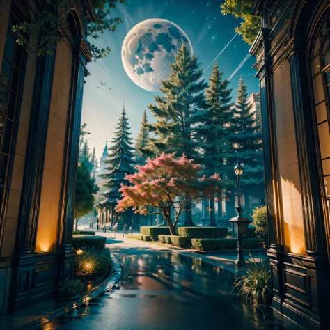 (hyper best quality, ultra_highres, epic masterpiece:1.2),ultra-detailed,(realistic,photorealistic,photo-realistic:1.37),otherworldly city,a city on a tree,a giant world tree with long and big vines,large-sized colorful houses suspended in mid-air by the v...