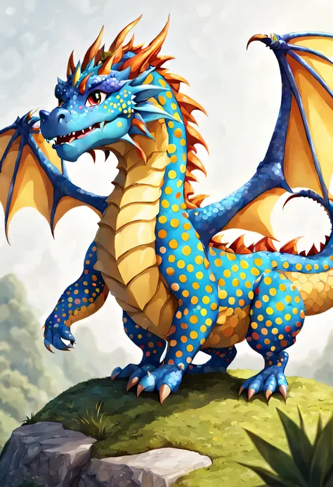 un dragon réaliste et très mignon couvert de pois multicolores et flashy