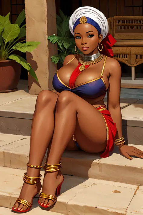 African big breast woman wearing red with silver anklet