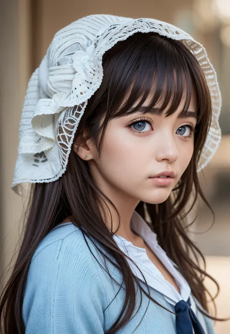 sailor suit、school uniform、A beautiful girl in the world、Glossy skin、sparkle on the cheeks、bangs between the eyes、光沢のあるシルクと非常に長くてまっすぐなbeautiful天然ブロンド、eyeliner、Sexy and beautiful 35 years old、High resolution, big, beautiful, bright light blue eyes、Beautiful...