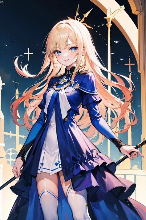 (standing picture: 1.2) + (1 girl:1.5)+ golden hair + princess cut + white knight uniform + detailed eyes and noses + deep blue ...