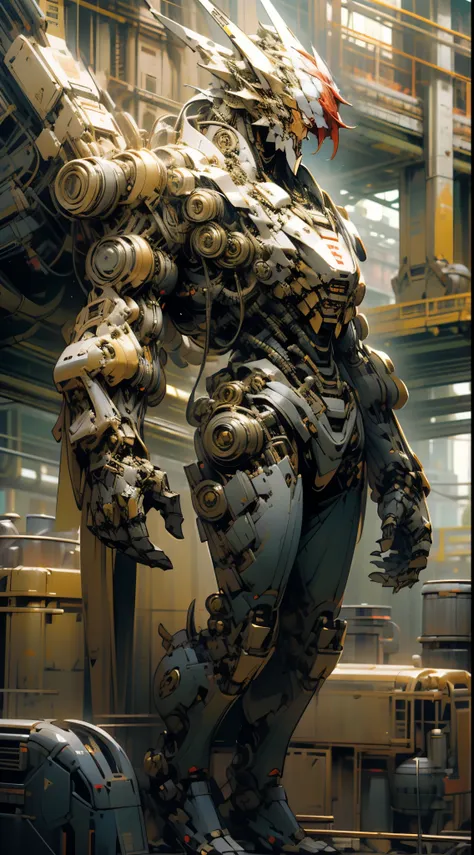 gold高大机甲, gold铠甲, gold, (pots of gold), cyberpunk style, dragon pattern mecha, huge body, (complex structure), super detailed de...