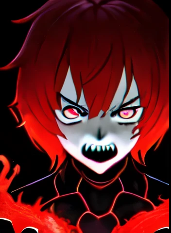 （Single image）(perfect face）（male）（fear）（Children）（Scarlet pupils）（modern）稚嫩的Children撕开巨茧踏步而出，Dark red short hair and eyebrows，The scarlet pupils bloomed with a frightening fierce light，Strange and handsome