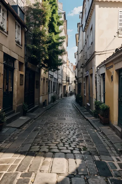 Aesthetic Instagram story of a charming cobblestone street in Montmartre