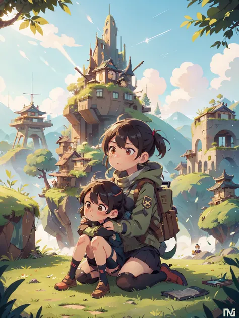 shinkai Mokoto and Ghibli anime style, three girls and a boy are standing in front of a night sky, girls frontline universe, guweiz on pixiv artstation, girls frontline cg, 4 k manga wallpaper, artwork in the style of guweiz, best anime 4k konachan wallpap...