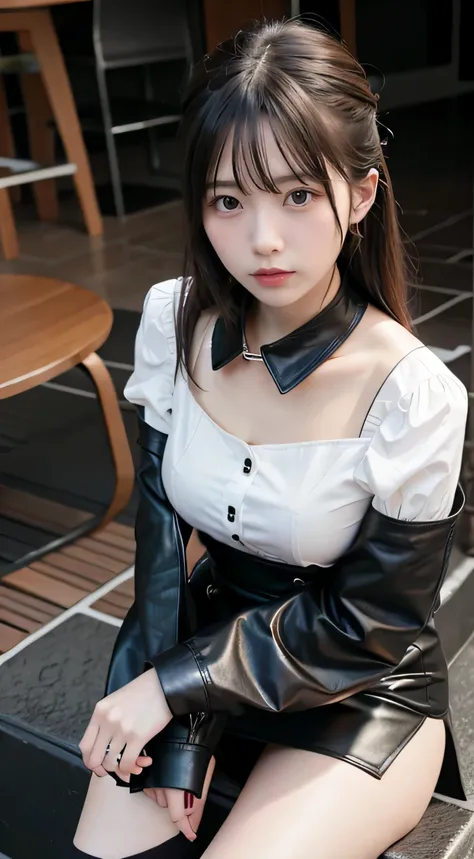 Black leather collar、chained