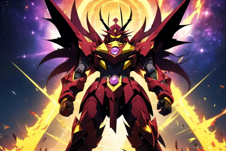 Mecha, Giant Robo, Type Tengen Toppa Gurren-Lagann, Witch Hat Metal, Purple, Yellow Energy, Forms of Yellow Energy Coming Out of the Head, Thorns, Teeth, Beasts, Robot head, Universal im Background, Galaxys