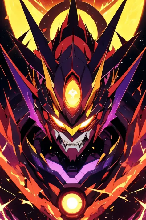 mecha, giant robo, type tengen toppa gurren-lagann, witch hat metal, purple, yellow energy, forms of yellow energy coming out of...