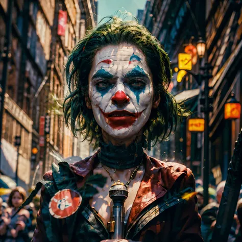 Galaxy stars nebulae starry_sky borealis sunset spacious sunrise panoramic sunshine, "The Joker" A photograph of a Joker Man Clown playing an electric_guitar in the style of The_Joker (2022) Urban beholder trending on hyper detailed realistic Clown ultra h...