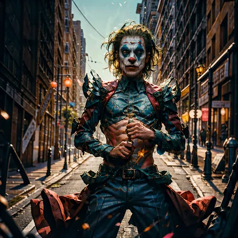 Galaxy stars nebulae starry_sky borealis sunset spacious sunrise panoramic sunshine, "The Joker" A photograph of a Joker Man Clown playing an electric_guitar in the style of The_Joker (2022) Urban beholder trending on hyper detailed realistic Clown ultra h...