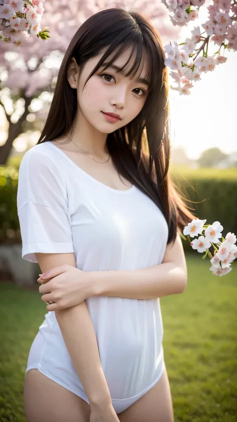 (1young girl), cute face, kawaii, Brown hair, instagram beautiful girl photos, (Best Quality:1.3), (Ultra-detailed), (extremely detailed CG unified 8k wallpaper), Highly detailed, High-definition raw color photos, Professional Photography, cherry blossom, ...