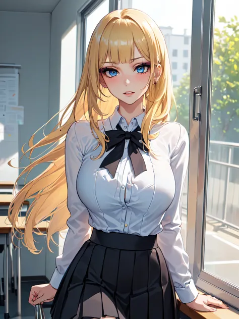 sfw (masterpiece, best quality, 32k) a youthful teenage girl with long blonde hair ((golden blonde hair, bright blonde hair, ban...