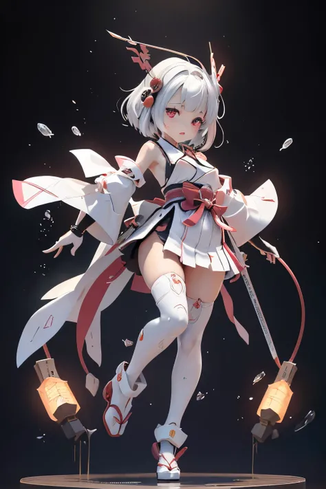 (highest quality)), ((masterpiece)), (very detailed: 1.3), 3D, {(japanese young girl)}, white theme, (ware a scarlet hakama:1.2), wear shrine maiden anime costume, (She is fused with futuristic Gundam mecha:1.2), with headgear, with v-fin , armored shoulde...