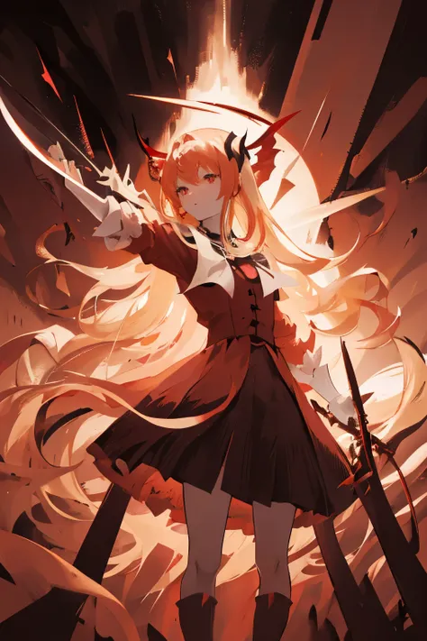 One was wearing a red dress、Cartoon illustration of woman holding sword, Demon anime girl, A destiny anime style/overnight with, sick. High, Grayscale photo of red dress, Succubus in tight skirt, Mika Kurai Devil, Blonde long hair anime girl, Makeup Gremor...