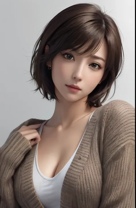 (Representative works:1.3)、(8k、photorealistic、Raw photo、Highest image quality:1.4)、(30 years old mature woman)、small face、beautiful face、(realistic face)、no makeup、natural makeup、Light makeup、 (Dark brown、short hair:1.3)、beautiful hairstyle、realistic eyes、...