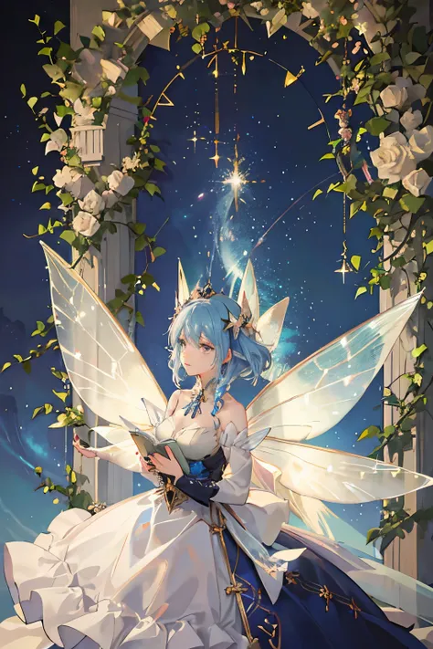 There is a woman wearing a white dress and blue wings, Stunning fairy 3d render, Beautiful adult fairy, beautiful fairy, beautiful fairy, fairy tale core, Astral Fairy, beautiful fairys, Fairies dance, fae teenage girl, Beautiful adult book fairy, Beautifu...