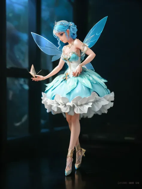 There is a woman wearing a white dress and blue wings, Stunning fairy 3d render, Beautiful adult fairy, beautiful fairy, beautiful fairy, fairy tale core, Astral Fairy, beautiful fairys, Fairies dance, fae teenage girl, Beautiful adult book fairy, Beautifu...