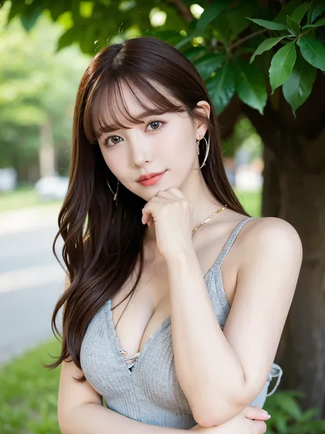 Best quality, long hair bangs curly two side braids loose towards the front, (Brown hair color), 超高分辨率, (Photorealistic:1.4), 1lovelygirl, bit girl, (Young), pink puffy , NSFW, ,(Kpop idol), (aegyo sal:1),  Smiling, Cute, full bodyesbian, hands together in...