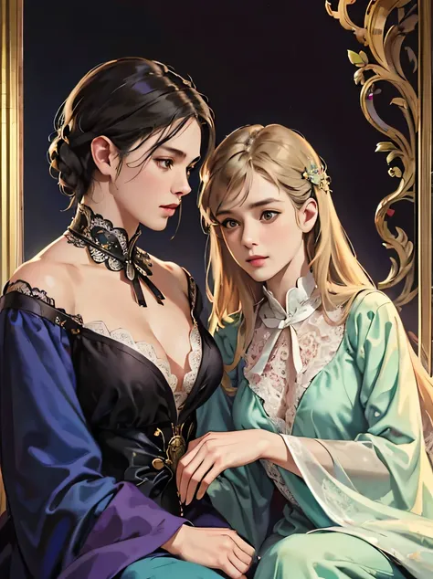 ((masterpiece、highest quality、realistic、Super detailed、High resolution、photorealistic、sharp focus、cinematic lighting))、3/5 shots、official art、tarot cards、depth of emotion、magical atmosphere、romanticism、Literary fashion、Victorian Accessories、Intricate ironw...