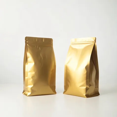 one gold color coffee bag in white background