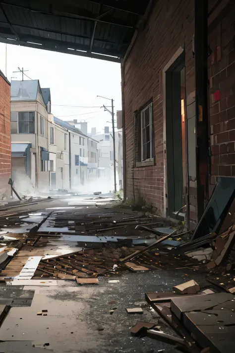 ground，Doomsday Street，A devastated scene，overlooking angle