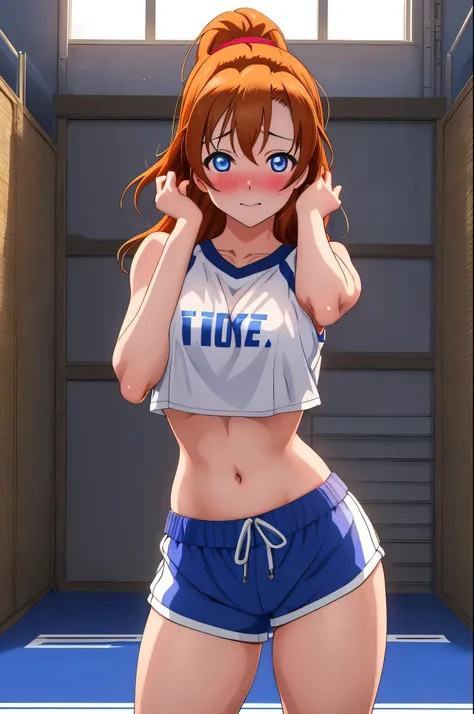 masterpiece, best quality,8k wallpaper, kousaka honoka, blue eyes,(large breasts:1.0),crop top , hot shorts, glowing eyes, cowbo...