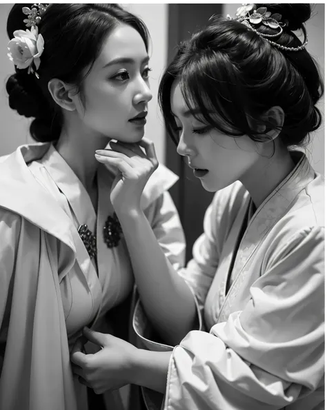 A woman wearing a white robe and another woman wearing a white dress are the main subjects of the artwork. The women are wearing traditional Chinese clothes, Especially Hanfu, Known for its elegance and elegance. The woman in white robe represents the Quee...