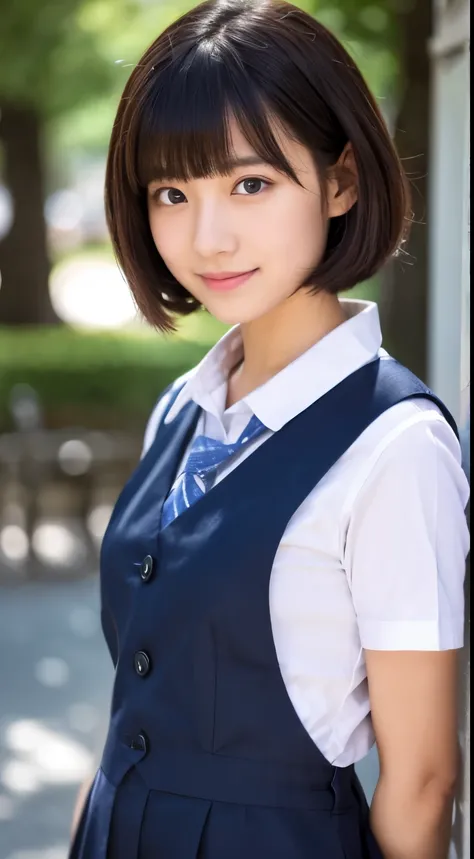 Top quality, beautiful Japanese woman, student, uniform, white shirt, young face, 17 years old,short cut hair