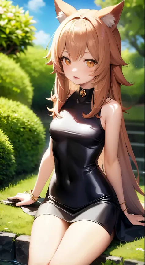 Raphtalia、super mini skirt、bare legs、sexy、lightly dressed、Anime girl with long hair sitting on a tree in the forest, Holo is a werewolf girl, Holo for wolf girl, Kushat Krenz Key Art Women, official character art, shadowverse style, Ayaka Genshin impact, c...