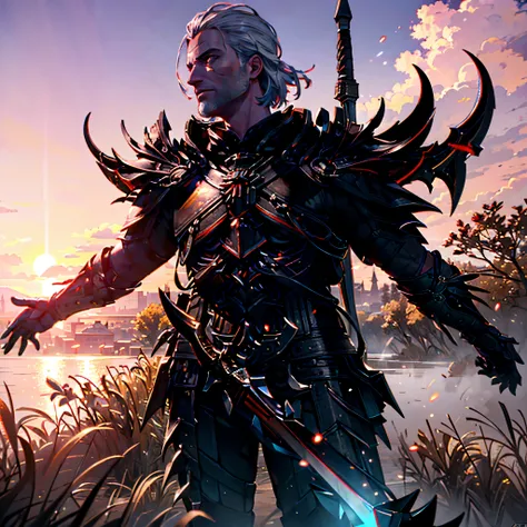 Oblivion SUN nebulae stars nebula starry_sky epic Sunshine panoramic sunset spacious radiant sunrise stance, Geralt_Rivia from The_Witcher, "Geralt-Rivia Skyrim Daedric Armor Ebony Carbonite" Joust Challenge Lord Daedric Ebony Armor_Ash King Epic Eyes Daed...