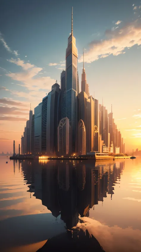 (Best quality,4K,8K,A high resolution,Masterpiece:1.2),Ultra-detailed,(Realistic,Photorealistic,photo-realistic:1.37),Futuristic floating city,Futuristic technology,Huge  high-tech tablet platform,Airship,Floating in the sky,Futuristic city,Small airships ...