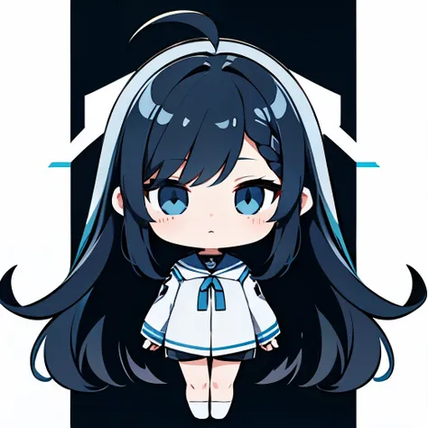 Super high resolution, best aesthetics, Highest quality depiction of feet, white and light blue jersey,  shorts、Black and blue hair on the back, flat avatar,  Anime visuals of cute girls, cute art style, Little,  long black hairヘア, Ahoge, I&#39;m shy, laug...