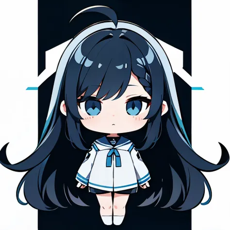 Super high resolution, best aesthetics, Highest quality depiction of feet, white and light blue jersey,  shorts、Black and blue hair on the back, flat avatar,  Anime visuals of cute girls, cute art style, Little,  long black hairヘア, Ahoge, I&#39;m shy, laug...