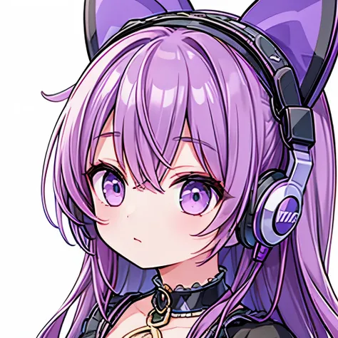 lolita、one girl、purple hair、headphones、pop、close face、Icon-like、Solid background