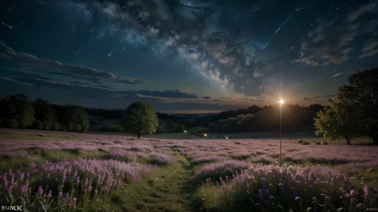 (best quality,4k,8k,highres,masterpiece:1.2),ultra-detailed,(realistic,photorealistic,photo-realistic:1.37),animation,illustration,meadow,night,full moon,cicadas,dew,sky,stars,milky way, vibrant colors, moonlight,storybook:1.2