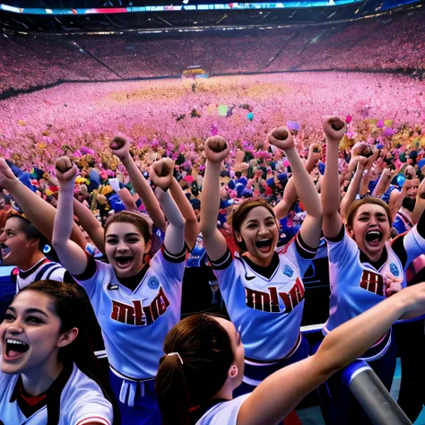 a group of people celebrating, cheering crowd, surreal, 8K, The details are clear, shining, Gorgeous, beautiful, 8k, ultra high definition