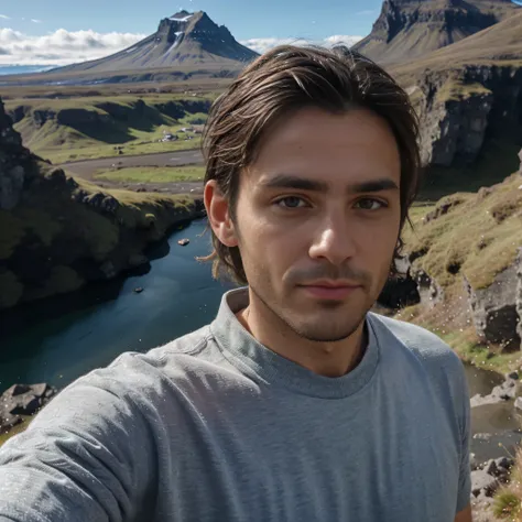 italian man taking selfie in iceland with natuaristic background