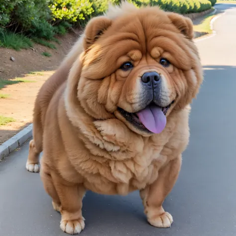 dog, chowchow, blue tongue, full body, blue sky, road