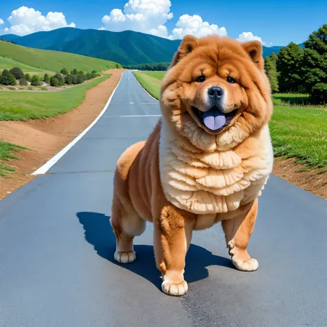 dog, chowchow, blue tongue, full body, blue sky, road