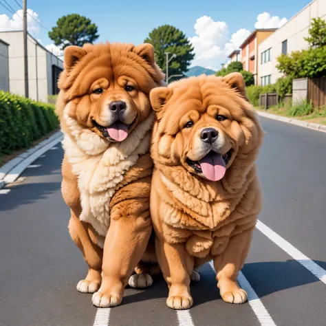 dog, chowchow, blue tongue, full body, blue sky, road