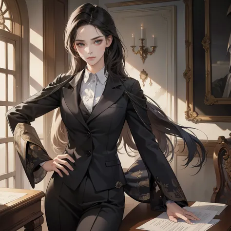 Badass lawyer (high resolution, ultra-detailed): With a strong and defined jawline, sharp features, and penetrating eyes that never falter, this badass lawyer exudes confidence and authority. Dressed in a tailored suit with intricately detailed fabric, eve...